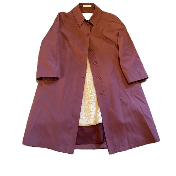 Vintage Misty Harbor Sherpa Lined Trench Coat 14 Petite Purple Mauve Button Down - Picture 1 of 11